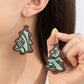 wood Christmas tree earrings with leather inlay