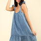 VERY J Shoulder Tie Washed Denim Mini Dress