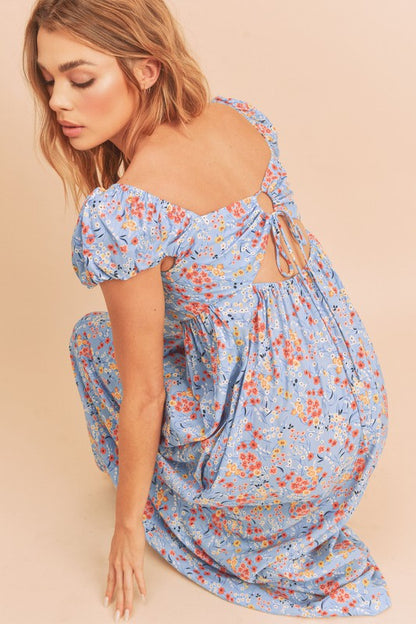 AEMI & Co. Maxi Casual Babydoll Dress with Short Puffed Sleeves - Amelia Dress