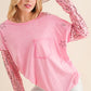 BLUE B Star Printed Shoulder Sequin SLV Top