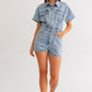 LE LIS Junior Short Sleeve Denim Romper