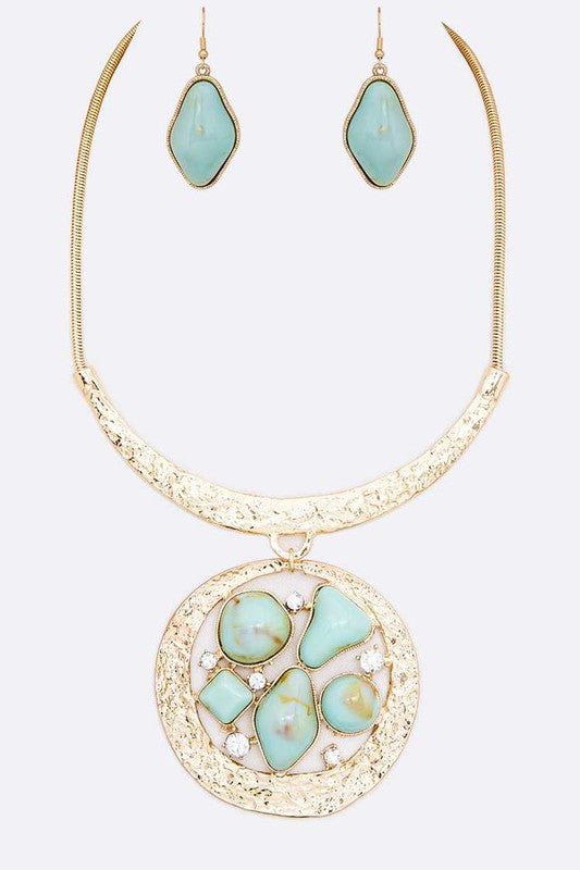 Mix Gem Pendant Collar Necklace Set