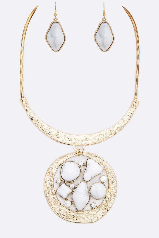 Mix Gem Pendant Collar Necklace Set