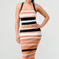 ATHINA Brown Multi-Stripe Bandage Cocktail Dress
