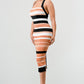 ATHINA Brown Multi-Stripe Bandage Cocktail Dress