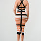 ATHINA Brown Multi-Stripe Bandage Cocktail Dress