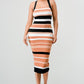 ATHINA Brown Multi-Stripe Bandage Cocktail Dress