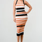 ATHINA Brown Multi-Stripe Bandage Cocktail Dress