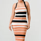 ATHINA Brown Multi-Stripe Bandage Cocktail Dress