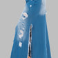 CLAUDE Full Run Split Denim Skirt