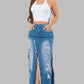 CLAUDE Full Run Split Denim Skirt