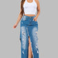 CLAUDE Full Run Split Denim Skirt