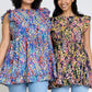 EG FASHION Ruffle Floral Leaf Woven Tunic Top- Up to 3XL