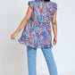 EG FASHION Ruffle Floral Leaf Woven Tunic Top- Up to 3XL