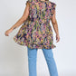 EG FASHION Ruffle Floral Leaf Woven Tunic Top- Up to 3XL