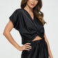 RENEE C. Satin Short Sleeve Top with Front Twist