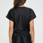 RENEE C. Satin Short Sleeve Top with Front Twist