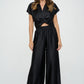 RENEE C. Satin Short Sleeve Top with Front Twist