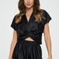 RENEE C. Satin Short Sleeve Top with Front Twist