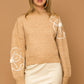 GILLI Flower Embroidery Mock Neck Sweater