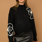 GILLI Flower Embroidery Mock Neck Sweater