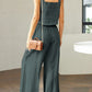 Stylish 2 Piece Square Neck Top and Wide Leg Pants Set