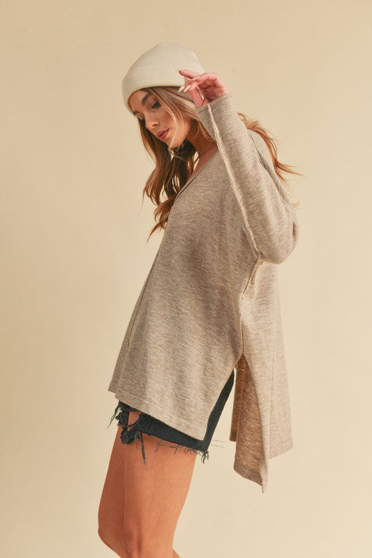 AEMI & Co. Chic V-neck Exposed Seam Sweater- Amaly Sweater