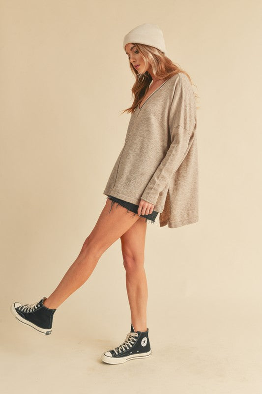 AEMI & Co. Chic V-neck Exposed Seam Sweater- Amaly Sweater