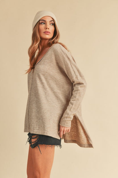 AEMI & Co. Chic V-neck Exposed Seam Sweater- Amaly Sweater