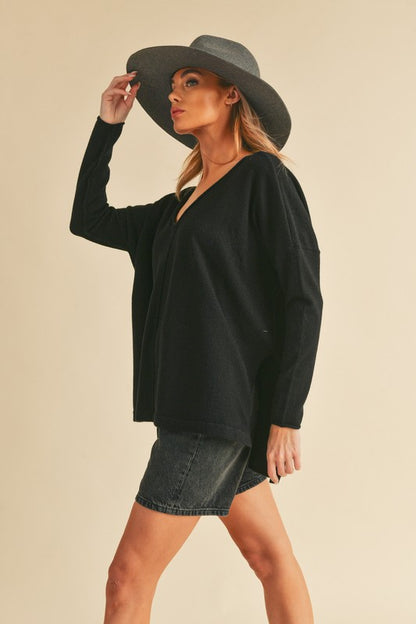 AEMI & Co. Chic V-neck Exposed Seam Sweater- Amaly Sweater