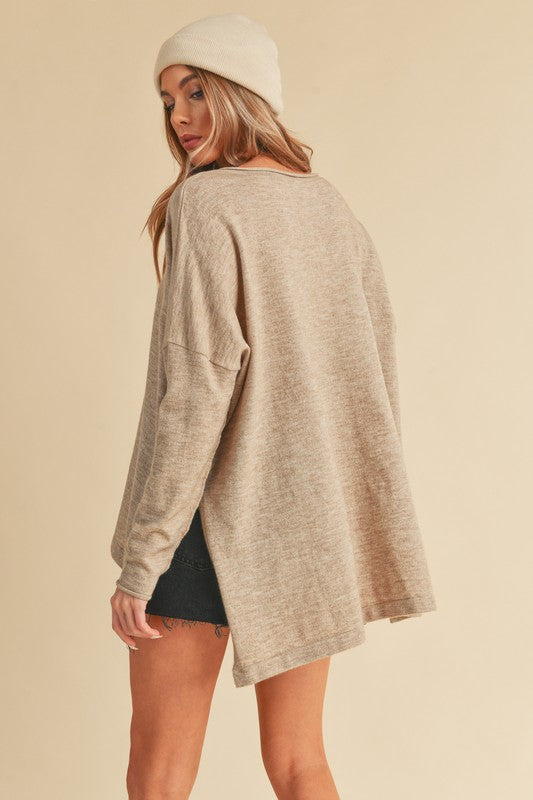 AEMI & Co. Chic V-neck Exposed Seam Sweater- Amaly Sweater