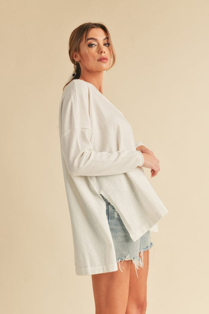 AEMI & Co. Chic V-neck Exposed Seam Sweater- Amaly Sweater