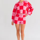 LE LIS Pink Magenta Checkered Sweater Shorts
