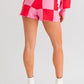LE LIS Pink Magenta Checkered Sweater Shorts