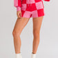 LE LIS Pink Magenta Checkered Sweater Shorts