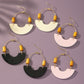 Leather and metal arch earrings with wood beads