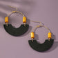 Leather and metal arch earrings with wood beads