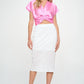 RENEE C. White Solid Plisse Midi Pencil Skirt