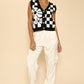 MISS SPARKLING Knitted Intarsia Flower & Checkered Vest