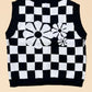 MISS SPARKLING Knitted Intarsia Flower & Checkered Vest