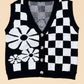 MISS SPARKLING Knitted Intarsia Flower & Checkered Vest