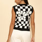 MISS SPARKLING Knitted Intarsia Flower & Checkered Vest