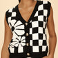 MISS SPARKLING Knitted Intarsia Flower & Checkered Vest