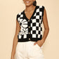 MISS SPARKLING Knitted Intarsia Flower & Checkered Vest
