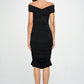 RENEE C. Black Off Shoulder Midi Bodycon Dress with Ruched