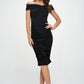 RENEE C. Black Off Shoulder Midi Bodycon Dress with Ruched
