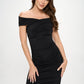RENEE C. Black Off Shoulder Midi Bodycon Dress with Ruched