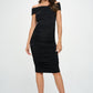 RENEE C. Black Off Shoulder Midi Bodycon Dress with Ruched
