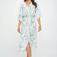 RENEE C. Tropical Leaf Print Kimono Dress with Front Twist