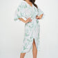 RENEE C. Tropical Leaf Print Kimono Dress with Front Twist